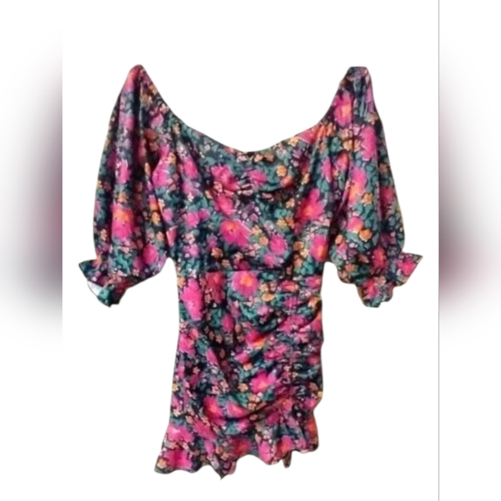 Touch Dolls womens size small puff sleeve off shoulder floral mini dress - Picture 2 of 11